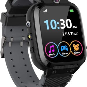Kids Game Smart Watch for Boys Girls with 1.44" HD Touch Screen 14 Puzzle Games Music Player Dual Camera Video Recording 12/24 hr Pedometer Alarm Clock Calculator Flashlight Birthday Toys (Black)