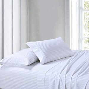 King Size Bed Sheet Set, 100% Egyptian Cotton, 800 Thread Count Bed Sheets to Fit Mattress Upto 15" Inch Deep Pocket, 4-Pieces Sheet Set - King Size, Striped White