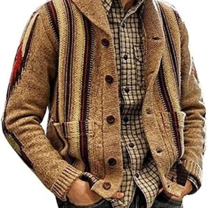 Knitwear Sweater for Men's Coat Fashion Retro Lapel Button Loose Plus Size Cable Knited Cardigan Henley Sweater