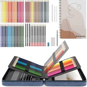 Kursoaya Art Supplies Sketching Drawing Kit, 69 Pack Pro Art Set Drawing Stuff with Watercolor Pencils, Graphite, Charcoal Pencils and Sketchbook, for Beginners & Professional Artists, Teens, Adults