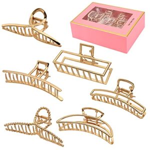 LUKACY 6 Pack Large Metal Hair Claw Clips - 4 Inch Nonslip Big Nonslip gold hair clamps ,Perfect Jaw hair clamps for Women and Thinner, Thick hair styling,Strong Hold Hair,Fashion Hair Accessories,christmas gifts for women