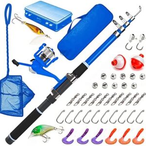 Lanaak Kids Fishing Pole and Tackle Box - Fishing Rod with Reel, Net, Travel Bag, and Beginner’s Guide - Kids Fishing Kit