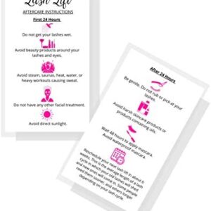 Lash Lift Aftercare Instruction Cards | 50 Pack | 2 x 3.5” inches Business Card Size | Starter Eyelash Lift Kit at Home DIY aftercare Supplies | White with Pink Icons Design