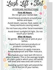 Lash Lift + Tint Aftercare Instruction Cards | 50 Pack | 2 x 3.5” inches Business Card Single Side | Eyelash Lift and Tint Kit at Home DIY aftercare Supplies | Floral 48 Hour Design (24 Hours)