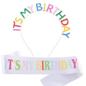 Letters Birthday Tiara Headband&Sash for Girls Women, It's my Birthday Crown Headband and Sash Set, Birthday Girl Headband Gifts, Sweet Happy Birthday Accessories
