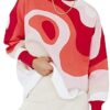 LouVasabuce Women Oversized Sweater Colorful Stand Crew Neck Long Sleeve Abstract Print Knit Pullover Loose Knitwear