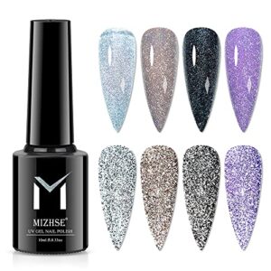 MIZHSE Reflective Glitter Gel Top Coat Nail Polish 1 Pcs, No Wipe Top Coat Quick Dry Shine Finish Soak Off UV Home Salon Manicure