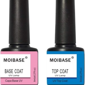 MOIBASE Base Coat and No Wipe Top Coat Gel Nail Polish Set Gel Polish Soak Off UV LED Nail Gel Polish Manicure Varnish DIY Starter Set D060