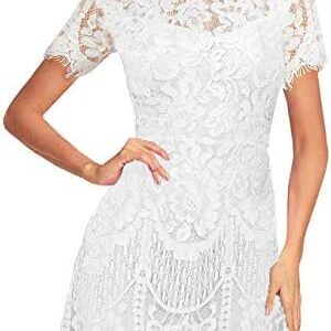 MSLG Women's Elegant Round Neck V-Back Wedding Guest Floral Lace Cocktail Party A Line Dress 910
