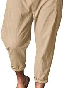Male Casual Solid Trouser Pant Ankle Length Pants Pocket Elastic Waist Pant Trouser Loose Casual Pant L