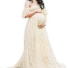 Maternity Off Shoulder Ruffle Sleeve Lace Women's Gown Maxi Photography Dress