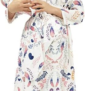 Maternity Robe with Matching Swaddle Set, Mommy Nursing Hospital Delivery Gown Pregnancy Women Labor Bathrobe Sleepwear(B09-Feather, M)