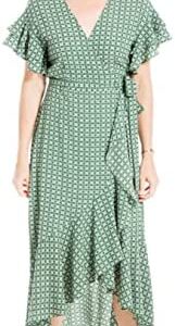 Max Studio Women's Ruffle Crepe High/Low Wrap Midi Dress