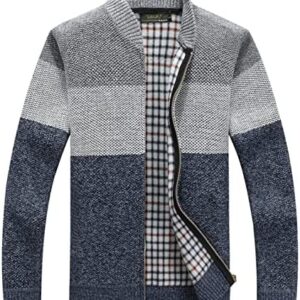 Men's Cardigan Zipper Sweater Casual Thicken Plus Velvet V-Neck Cable Knitwear Color Matching Loose Warm Knit Jacke