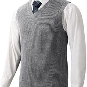 Mens V-Neck Knitted Sweater Vest Solid Plain Sleeveless Pullover Knitwear Loose Fit All Match Sweater Tops