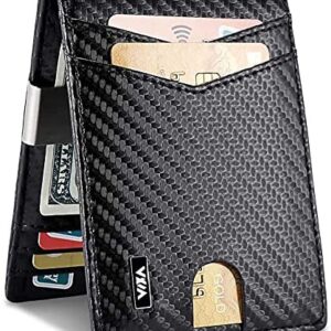 Mens Wallet Minimalist Wallet Credit slim Front Pocket RFID Blocking Card Holder with Money Clip and RFID Wallet Protection Slim Wallets Men Gifts (Carbon Fiber Black)