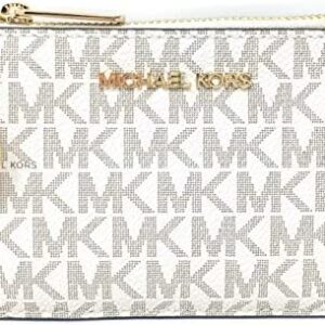 Michael Kors Jet Set Travel Small Top Zip Coin Pouch with ID Holder - PVC Coated Twill (Vanilla)