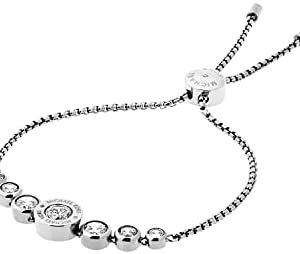 Michael Kors Women's Stainless Steel Silver-Tone Slider Bracelet with Crystal Accents