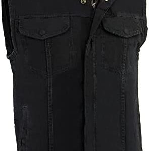 Milwaukee Leather MDM3000 Men's Black Denim ‘Quick Draw’ Dual Closure Club Style Vest