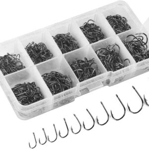 NYKKOLA 500pcs Small Size Freshwater Fishhook Fishing Hooks Set, Carbon Steel Worm Bait Jig Fish Hooks with Plastic Box
