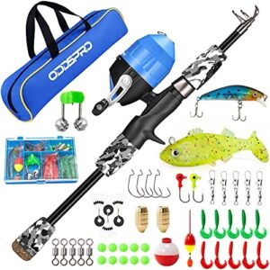 ODDSPRO Kids Fishing Pole - Kids Fishing Starter Kit - with Tackle Box, Reel, Practice Plug, Beginner's Guide and Travel Bag for Boys, Girls