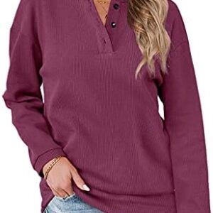 OFEEFAN Womens Casual Sweatshirts Henley Button Up Long Sleeve Tunic Tops