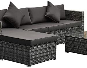 Outsunny 6 Pieces Patio Furniture Sets Outdoor Wicker Conversation Sets All Weather PE Rattan Sectional Sofa Set with Ottoman, Cushions & Tempered Glass Desktop, Charcoal