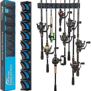 PLUSINNO Vertical Fishing Rod Holder, Wall Mounted Fishing Rod Rack, Fishing Pole Holder Holds Up to 9 Rods or Combos, Fishing Rod Holders for Garage, Fits Most Rods of Diameter 3-19mm