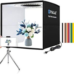 PULUZ Mini Photo Studio Light Box, Photo Shooting Tent kit, Portable Folding Photography Light Tent kit with CRI >95 96pcs LED Light + 6 Kinds Double- Sided Color Backgrounds for Small Size Products