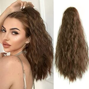 Ponytail Extension,StrRid Hair Extensions Ponytail Claw 18"Curly Wavy Fake Hair Synthetic Ponytail Wig Daily Fluffy Pony Tail Hair Piece for Women Brown Blonde Ponytails 6 oz-Copper Brown