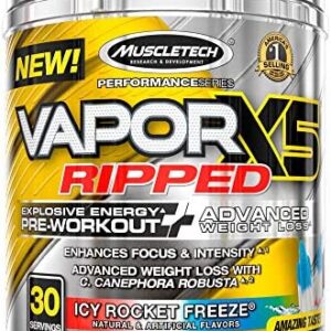 Pre Workout + Weight Loss | MuscleTech Vapor X5 Ripped | Pre Workout Powder for Men & Women | PreWorkout Energy Powder Drink Mix | Sports Nutrition Pre-Workout Products | Icy Rocket Freeze (30 Serv.)