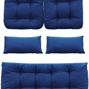 QILLOWAY Outdoor Patio Wicker Seat Cushions Group Loveseat/Two U-Shape/Two Lumbar Pillows for Patio Furniture,Wicker Loveseat,Bench,Porch,Settee of 5 (Navy Blue)