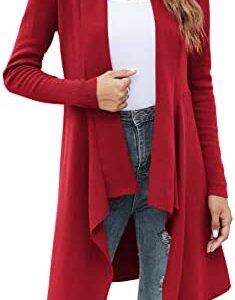 QVESELU Womens Draped Cardigan Knit Open Front Sweaters Long Sleeves Irregular Hem Outerwear