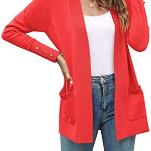 QVESELU Women's Open Front Cardigan Long Sleeve Lightweight Ribbed Hem Sweaters Outerwear with Pockets