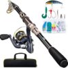 QiyuanLS Fishing Rod and Reel Combo, Carbon Fiber Telescopic Fishing Pole with Spinning Reel, Fishing Line, Fishing Lures, Travel Bag for Youth Adults Beginner Saltwater Freshwater