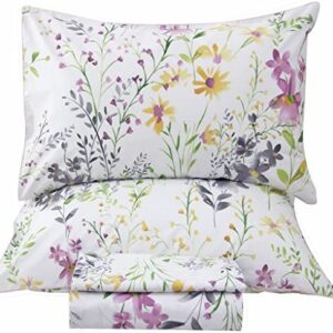 Queen's House Romantic Garden Floral Bed Sheet Set 4 Piece King Size 100% Egyptian Cotton Deep Pocket Bedding Set-W