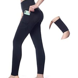 RIJING Women's 7/8 Length Yoga Leggings High Waisted Workout Pant Buttery Soft Pants with Pockets（Complimentary an Armbands）
