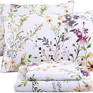 RYNGHIPY 4Pcs Farmhouse Garden Floral Print Bed Sheet Set Luxury Egyptian Cotton Bed Sheet Collections (Floral,King Size)