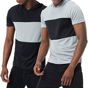 RYTHMEE 2Pack Men's Short Sleeve Hoodies Sweatshirt Active Athletic Hooded Gym Sports Casual Pullover T-Shirt
