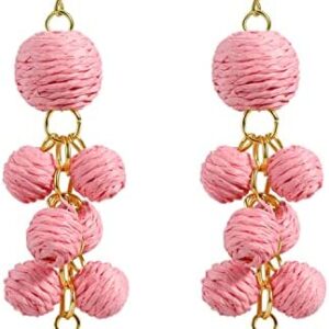 Rainbow Colorful Raffia Earrings Boho Rattan Raffia Statement Drop Dangle for Women Lightweight Straw Wicker Earrings Summer Beach Vacation Earrings Jewelry Accessories Gifts