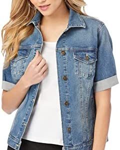 Roaman's Women's Plus Size Short-Sleeve Denim Jacket