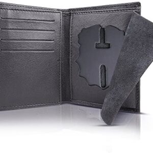 Rolfs Police Badge Wallet Bifold RFID Full Grain Genuine Leather, NY City Police Chief Badge Shield Holder, Black, Law Enforcement Officer Gifts