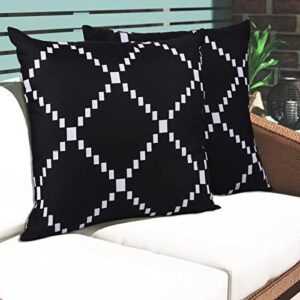 Set of 2 Outdoor Pillow Covers Waterproof Black and White Modern Boho Geometric Outdoor Pillows for Patio Furniture Sunbrella Porch 18x18 Inch