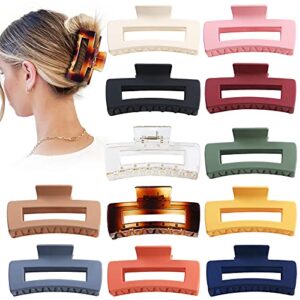 Sisiaipu 4.1 Inch Large Hair Claw Clips 12 Pcs Big Hair Clips for Thick Hair Rectangle Claw Clips Matte Square Hair Clips Nonslip Acrylic Banana Jaw Clips Hair Accessories for women and Girls