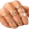 Sither 13 Pcs Women Rings Set Knuckle Rings Gold Bohemian Rings for Girls Vintage Gem Crystal Rings Joint Knot Ring Sets for Teens Party Daily Fesvital Jewelry Gift(style3)