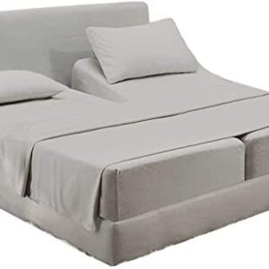 Split King Sheets 1000 Thread Count 100% Egyptian Cotton, Split King Sheet Set for Adjustable Bed, Sateen Weave, Cool Breathable & Soft, 5 Piece Set: 2 Fitted Fits Upto 16" Deep Pockets (Light Gray)