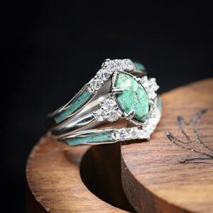 Sterling Silver Natural Gemstone Diamond 3 PCS Set Ring Simple Fashion Jewelry Popular Accessories Ring Gifts (Silver, 8)