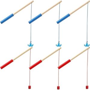 Sumind 6 Pieces Magnetic Fishing Poles Kids Wooden Magnetic Fishing Rods with Magnet Hooks Fishing Children Toy for Boys and Girls Fishing Game