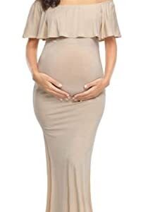 Switroy Off Shoulder Maternity Dress Ruffles Slim Gown Pregnancy Dresses for Photoshoot