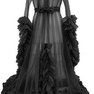 TPonline Tulle Court Train Prom Dress Long Lingerie Robe Nightgown Pregnant Dress with Lush Puff Full Sleeves TPPD001